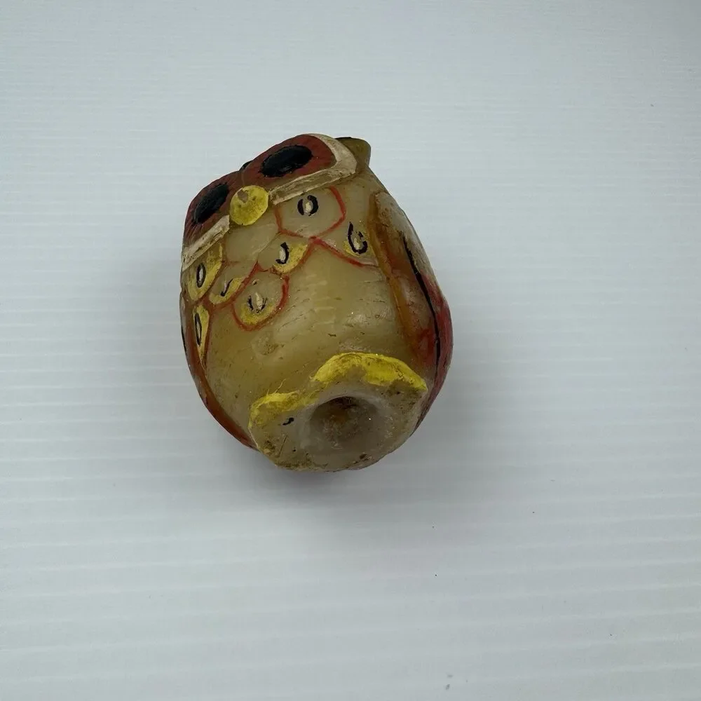 Vintage Hand Painted Owl Figural Candle Mid Century Paraffin Wax Retro Decor